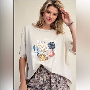 870 ❤️ EASEL khaki SHELL VACATION GRAPHIC MINERAL WASHED TOP